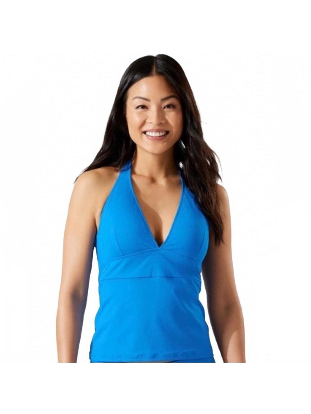 Tommy Bahama Palm Modern Halter Tankini Swim Top Cerulean Crystal Blue Large NWT